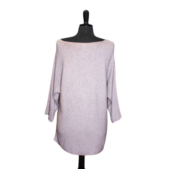 H&M Long Sweater Gray Horizontally Ribbed Wide Neck Size XL - Picture 2 of 3